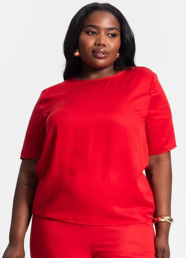 Secret Glam - Blusa Plus Size Manga Curta Vermelho 4