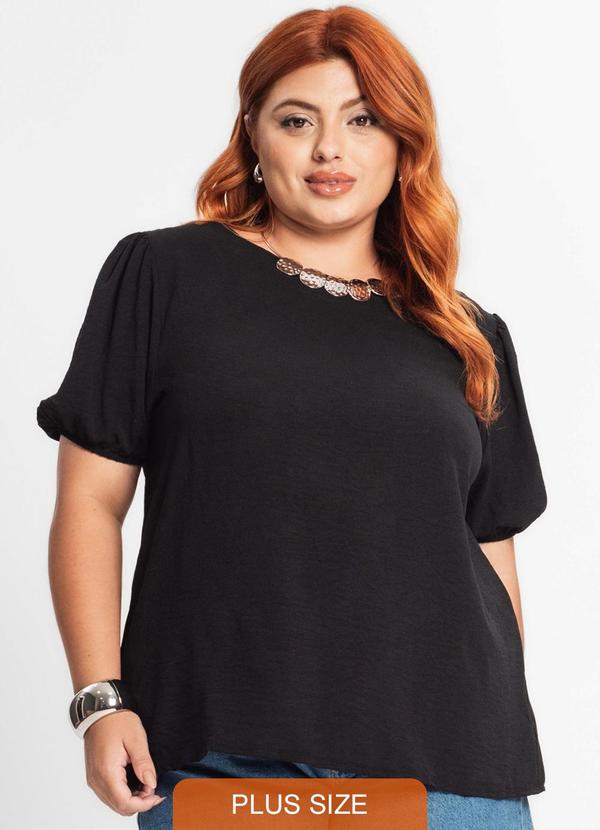 Secret Glam - Blusa Plus Size Mangas Bufantes Preto 2