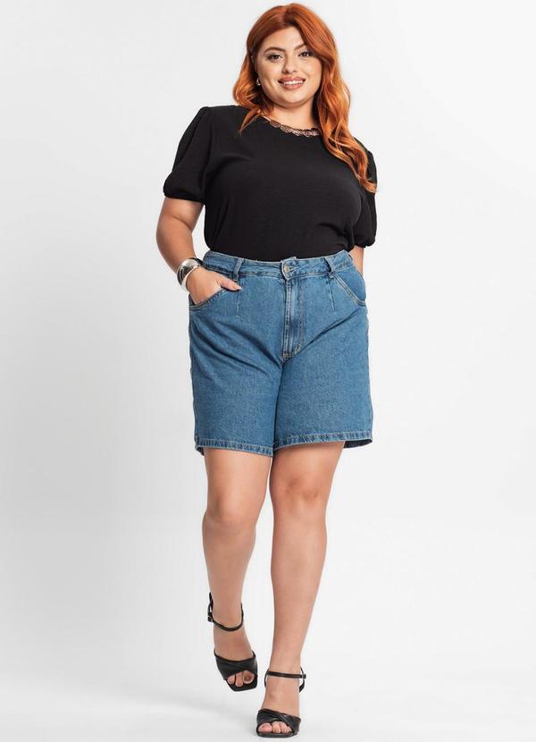 Secret Glam - Blusa Plus Size Mangas Bufantes Preto 3