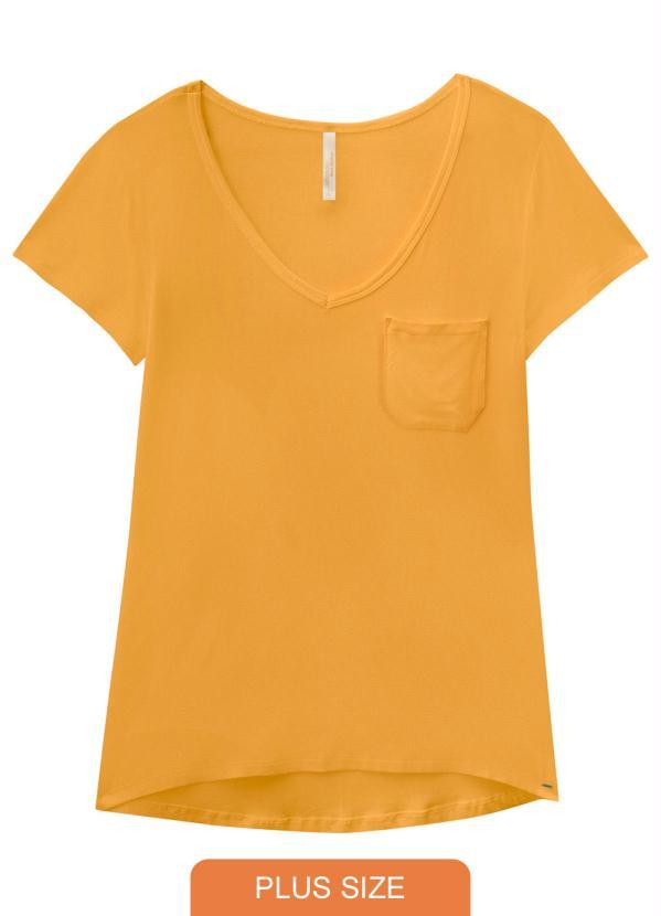 Lunender Mais Mulher - Blusa Plus Size Mullet Básica com Bolso Laranja