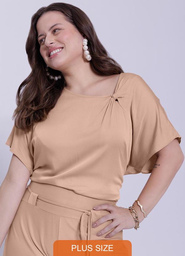 Lunender Mais Mulher - Blusa Plus Size Mullet em Tecido Istambul Bege