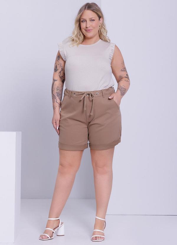 Lunender Mais Mulher - Blusa Plus Size Muscle Tee com Viscose Bege 3