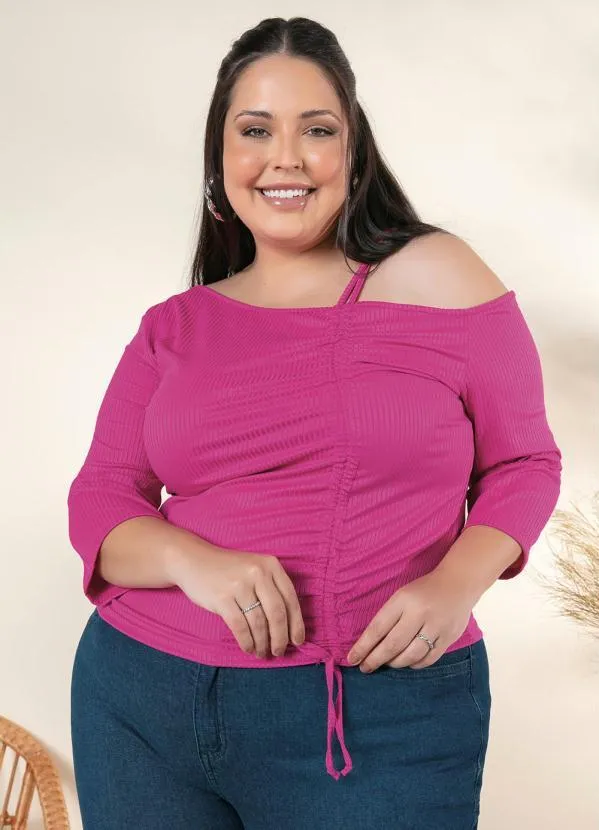 Queima Estoque - Blusa Plus Size Pink com Cordel para Franzir 5