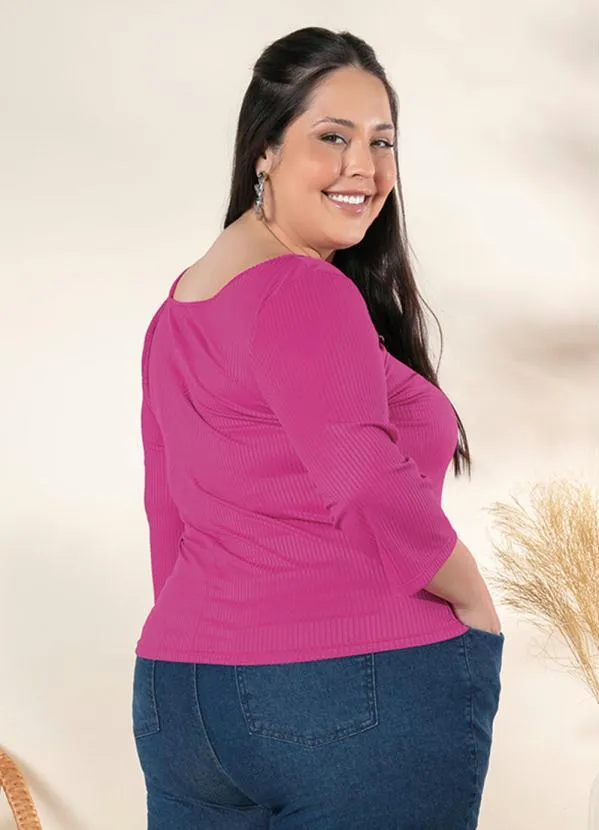 Queima Estoque - Blusa Plus Size Pink com Cordel para Franzir 4