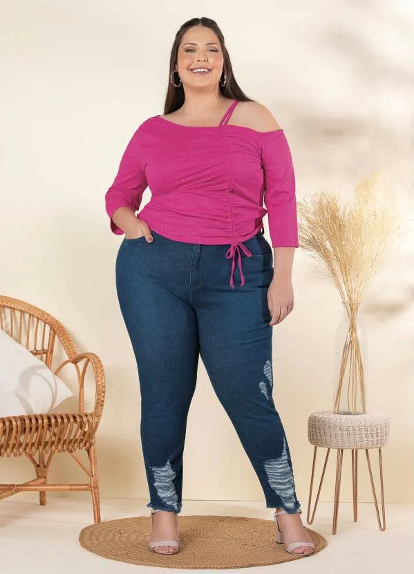 Queima Estoque - Blusa Plus Size Pink com Cordel para Franzir 3
