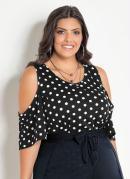 BLUSA PLUS SIZE (POÁ PRETA) COM VAZADO NAS MANGAS