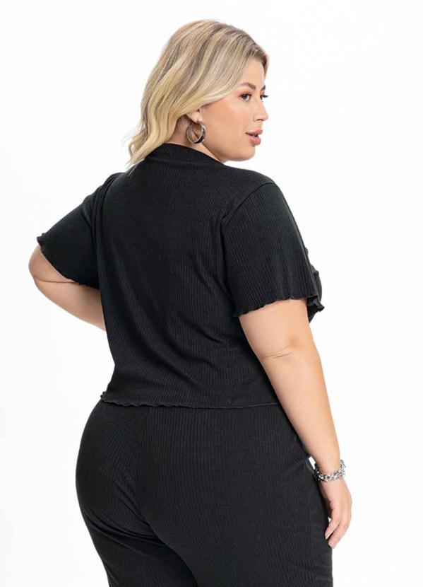 Outlet - Blusa Plus Size Preta com Amarração 2