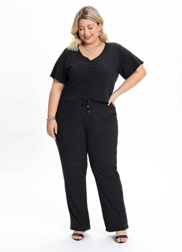Outlet - Blusa Plus Size Preta com Amarração 3