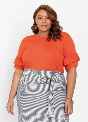 Queima Estoque - Blusa Plus Size Telha com Mangas em Babado - QUEIMA ESTOQUE