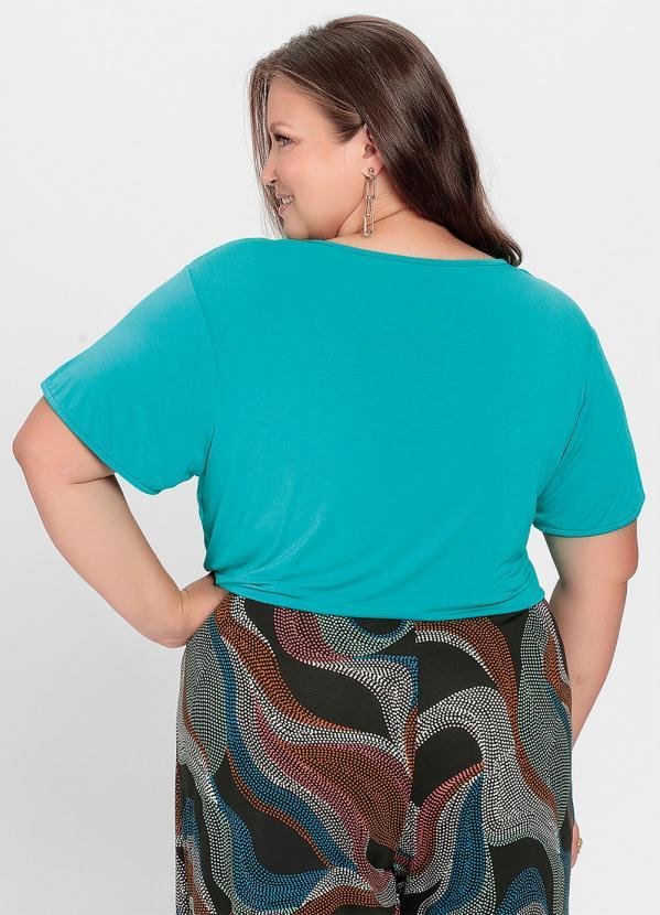 Outlet - Blusa Plus Size Turquesa Cropped com Amarração 3