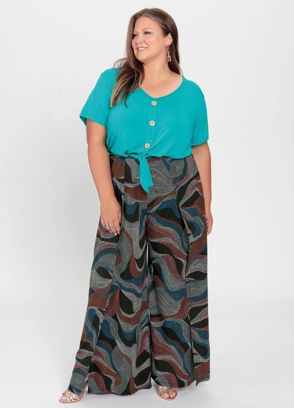 Outlet - Blusa Plus Size Turquesa Cropped com Amarração 2