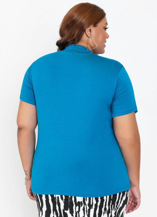 Outlet - Blusa Plus Size Verde-Azulado com Gola 2