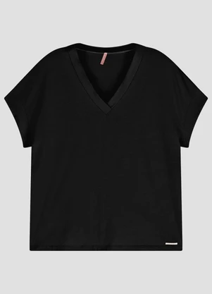 Cereja Rosa - Blusa Plus Size Viscose Light Decote V Preto - CEREJA ROSA