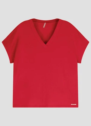 Cereja Rosa - Blusa Plus Size Viscose Light Decote V Vermelho - CEREJA ROSA