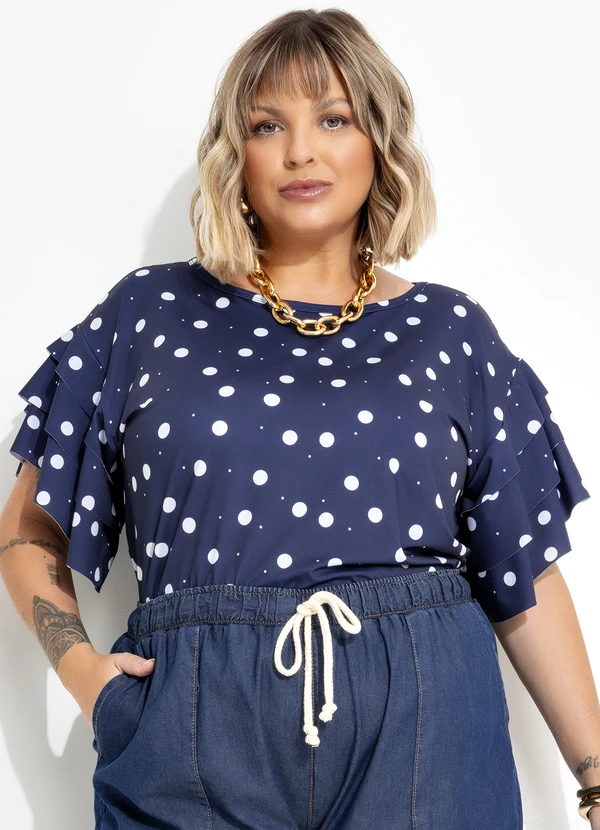 Marguerite - Blusa Poá Marinho em Malha Fria