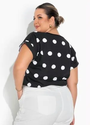 Marguerite - Blusa Poá Preta com Elástico na Barra Plus Size - MARGUERITE
