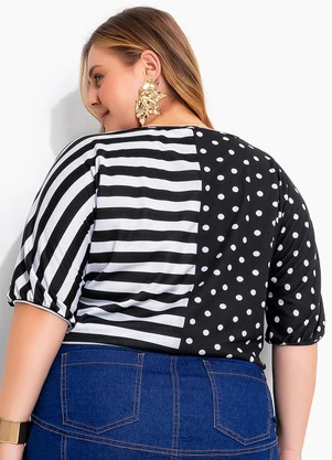Marguerite - Blusa Poá Preta e Listrada com Amarração - MARGUERITE