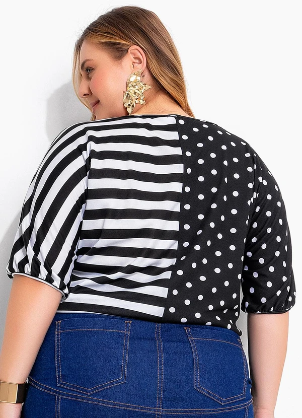 Marguerite - Blusa Poá Preta e Listrada com Amarração 6
