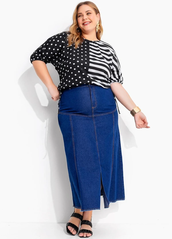 Marguerite - Blusa Poá Preta e Listrada com Amarração 5