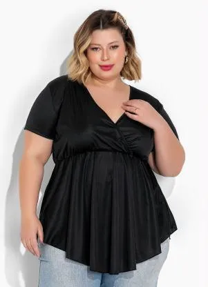 Marguerite - Blusa Preta com Barra Assimétrica Plus Size - MARGUERITE
