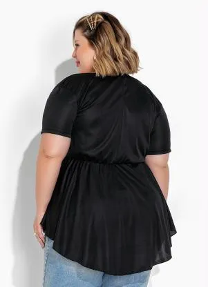 Marguerite - Blusa Preta com Barra Assimétrica Plus Size - MARGUERITE