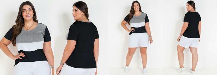Blusa Preta com Contrastes Plus Size