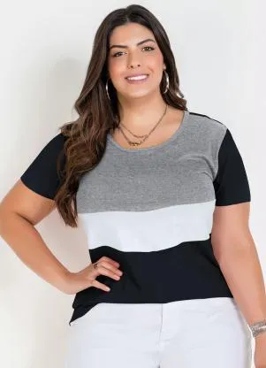 Marguerite - Blusa Preta com Contrastes Plus Size - MARGUERITE
