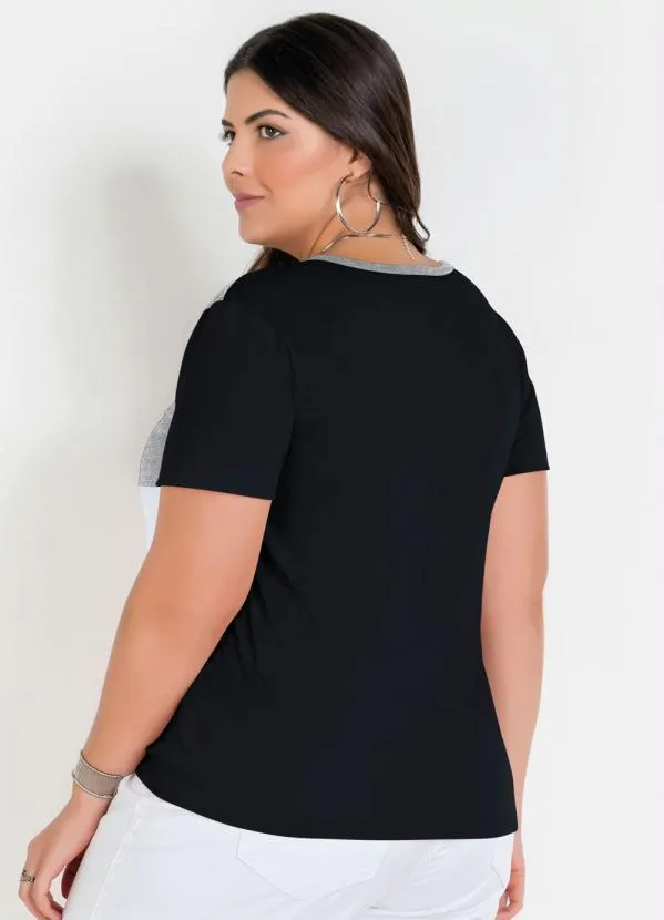 Marguerite - Blusa Preta com Contrastes Plus Size 3