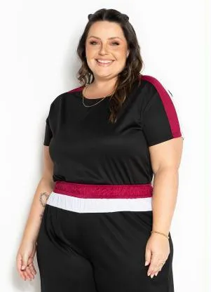 Marguerite - Blusa Preta com Contrastes Plus Size - MARGUERITE