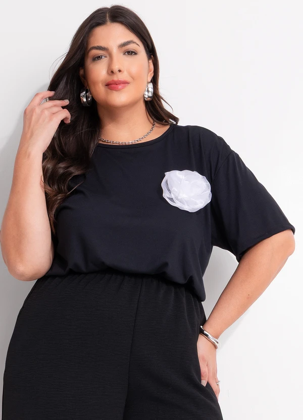 Marguerite - Blusa Preta com Flor 3d