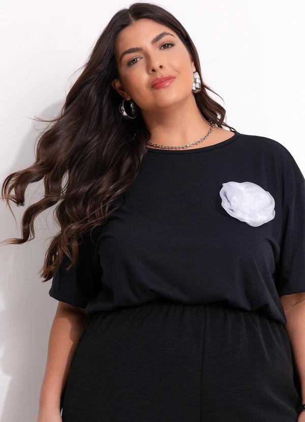 Marguerite - Blusa Preta com Flor 3d 1