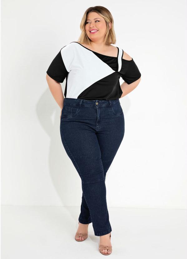 Marguerite - Blusa Preta e Branca Recorte e Alça Plus Size 2