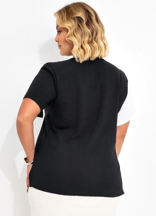 Marguerite - Blusa Preta e Off White em Crepe Plano 2