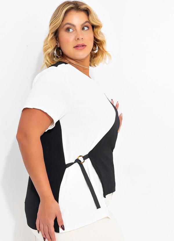 Marguerite - Blusa Preta e Off White em Crepe Plano 4