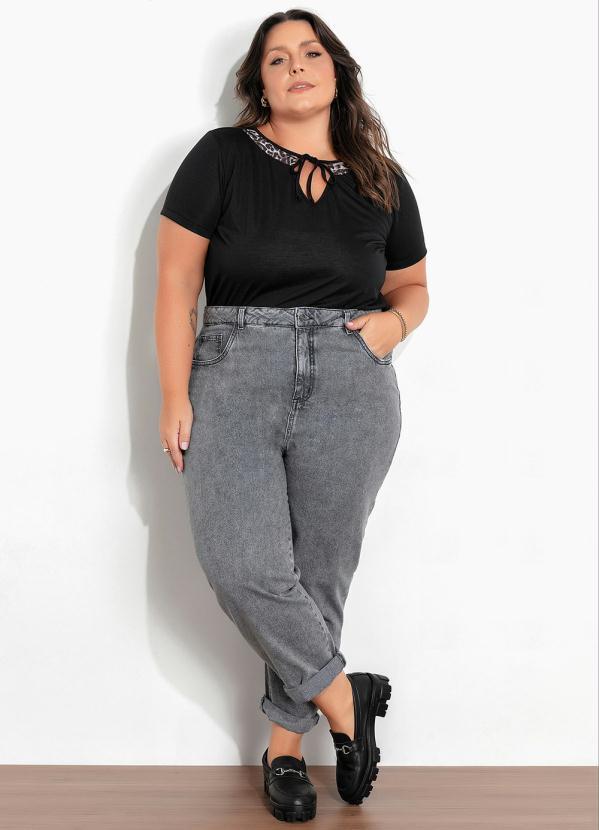 Marguerite - Blusa Preta e Onça com Amarração Plus Size 3