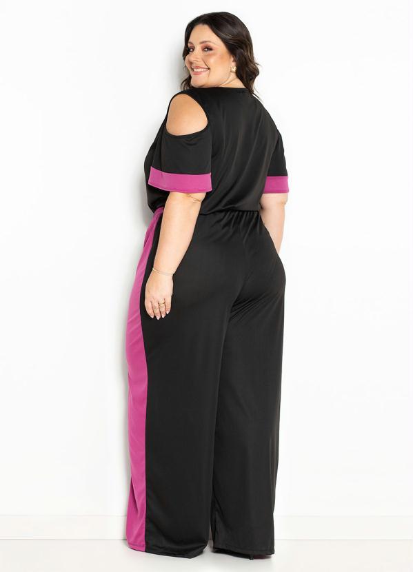 Marguerite - Blusa Preta e Pink com Ombros Vazados Plus Size 2
