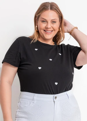 Marguerite - Blusa Preta em Malha com Bordados de Coração - MARGUERITE