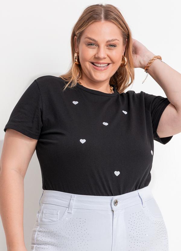 Blusa Preta em Malha com Bordados de Corao