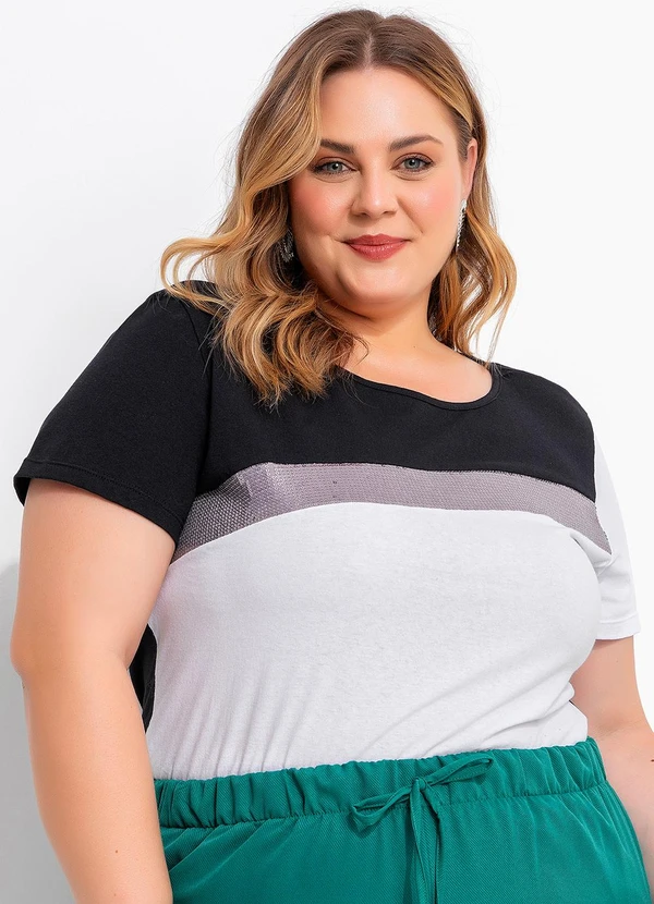 Marguerite - Blusa Preta em Malha de Algodão com Paetê