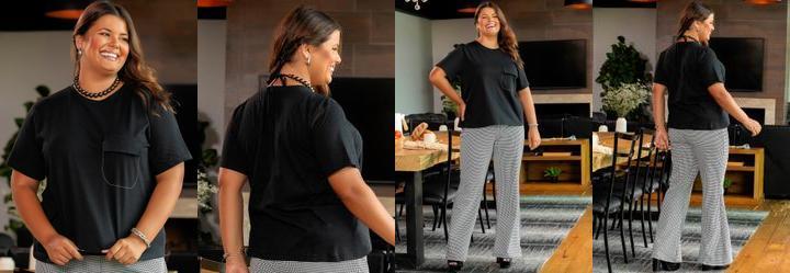 Blusa Preta em Malha de Algodo