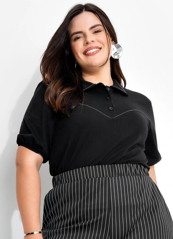 Marguerite - Blusa Preta em Malha de Algodão