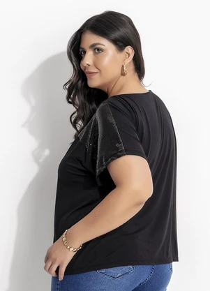 Marguerite - Blusa Preta em Malha de Viscose com Paetê - MARGUERITE