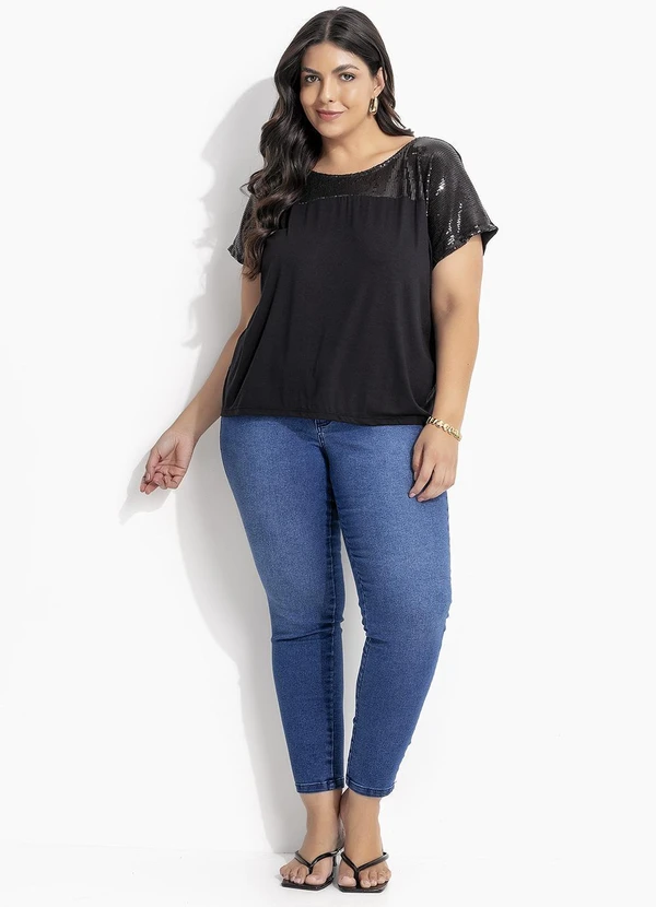 Marguerite - Blusa Preta em Malha de Viscose com Paetê 6