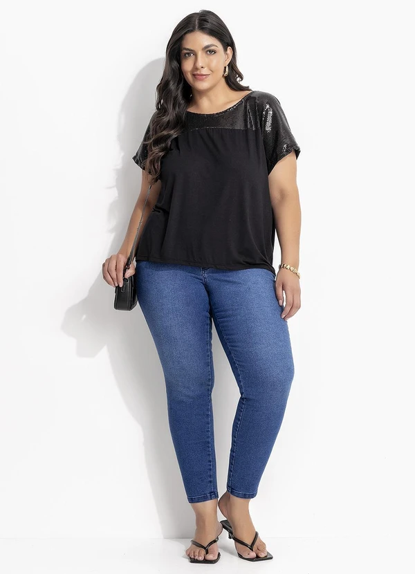 Marguerite - Blusa Preta em Malha de Viscose com Paetê 7