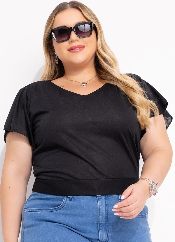 Marguerite - Blusa Preta em Malha Flamê