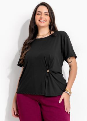 Blusa (Preta) em Malha Fria com Aplique