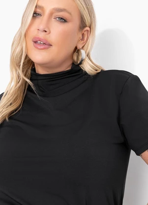 Marguerite - Blusa Preta em Malha Fria Gola Alta - MARGUERITE