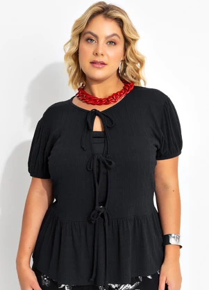 Marguerite - Blusa Preta em Malha Texturizada de Viscose - MARGUERITE