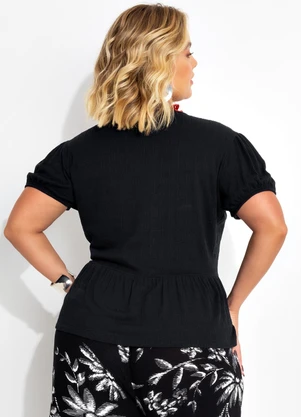 Marguerite - Blusa Preta em Malha Texturizada de Viscose - MARGUERITE