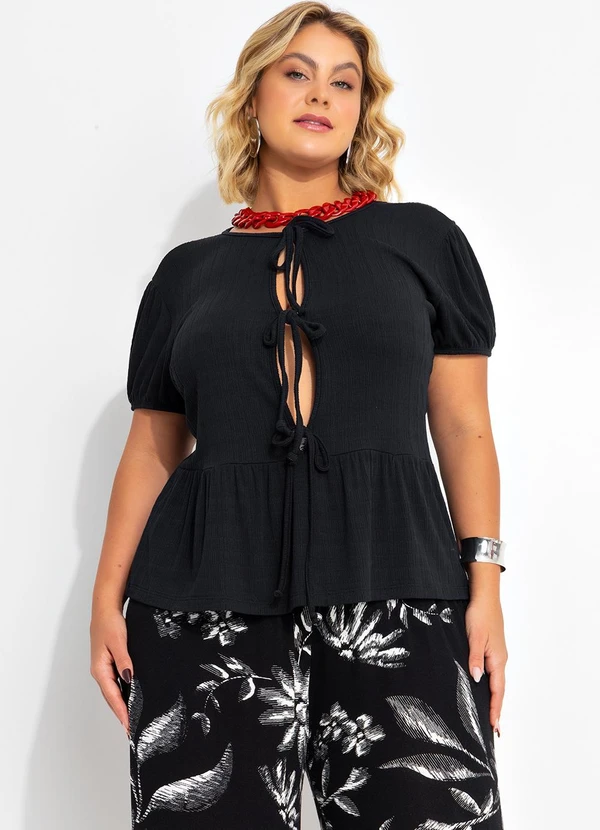 Marguerite - Blusa Preta em Malha Texturizada de Viscose 4